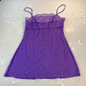 Victoria's Secret Purple Mesh Lingerie Transparent Dress XS Embroidery Flower